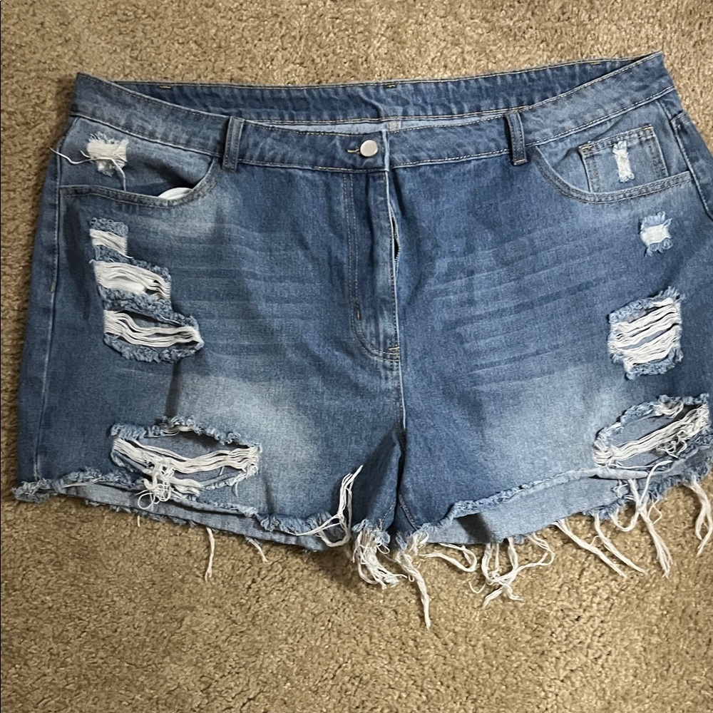 SHEIN Blue Distressed Jean Shorts